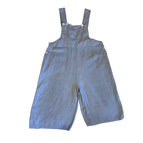 VTG ORVIS 100% Linen Gray/Ivory Classic Cottagecore Women’s Capri Overalls Large - Picture 1 of 13